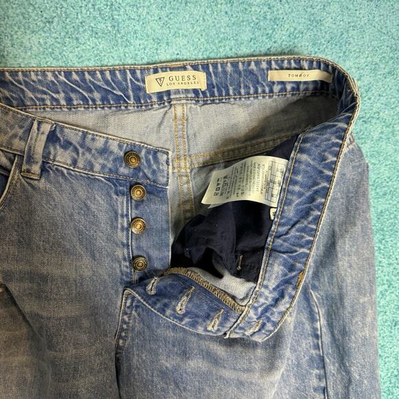 Vintage Guess Jeans Women’s 29 – TomBoy– Blue Distressed Denim Y2K Fits 32x26 - Picture 11 of 16